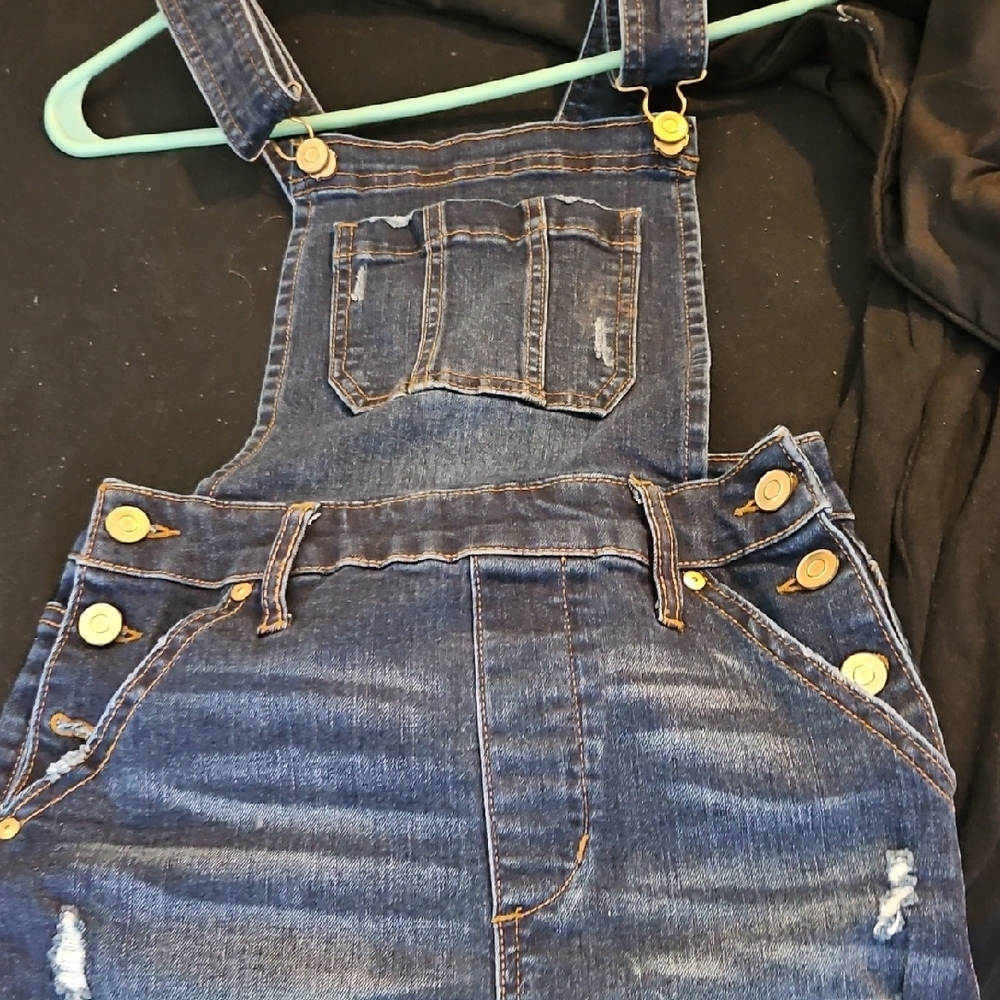 Denim Overalls with Gold Buttons